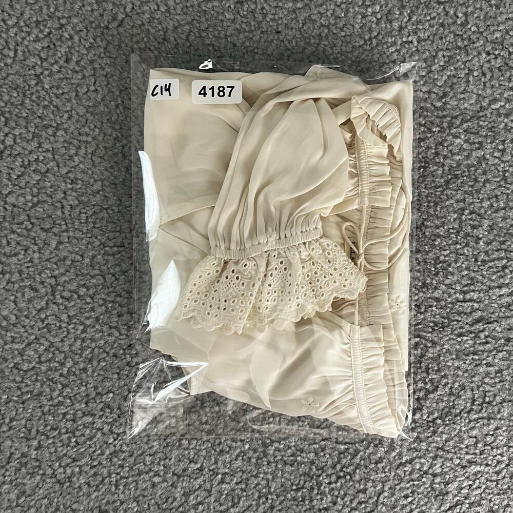 Ulla Johnson Creamy White Peasant Blouse Womens 8 Ruffle Trim Drawstring - Picture 10 of 10